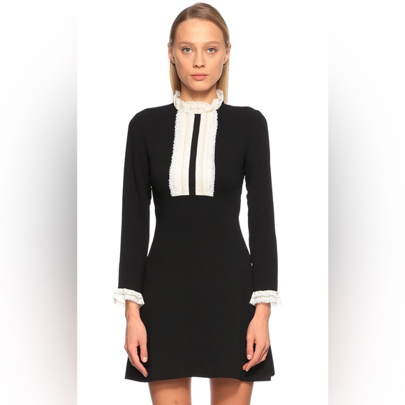 Sandro Black Mini Dress with White Lace Bib Trim Size 34 NWT - Picture 2 of 12